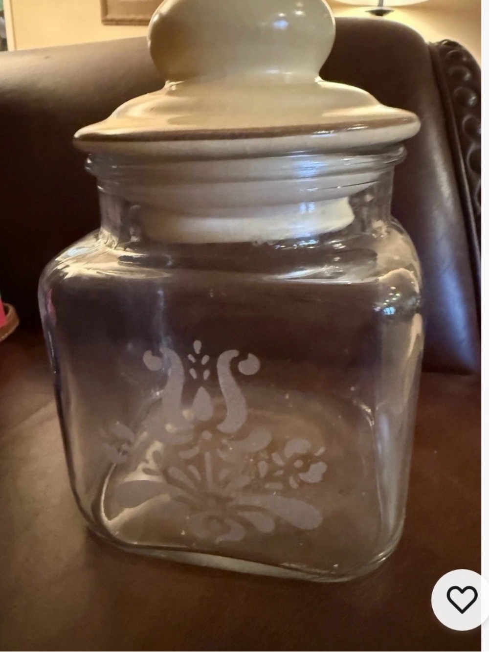Pfaltzgraff
 Village Etched Glass Candy Jar w/ Stoneware Lid (Anchor Hocking)
